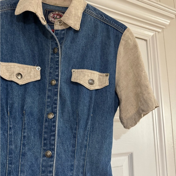 VTG y2k Paris Blues Denim Maxi Shirt Dress Med Wash Sz 7 Short Sleeve Linen 90s - Picture 8 of 10